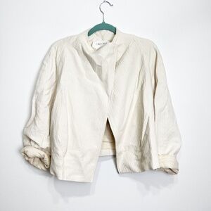 Missing You Already Off White High Neck Draped Overcoat Jacket Textured Cotton